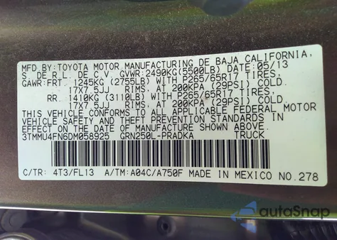 2013 Toyota Tacoma Base V6 из США, поврежденный, VIN 3TMMU4FN6DM058925